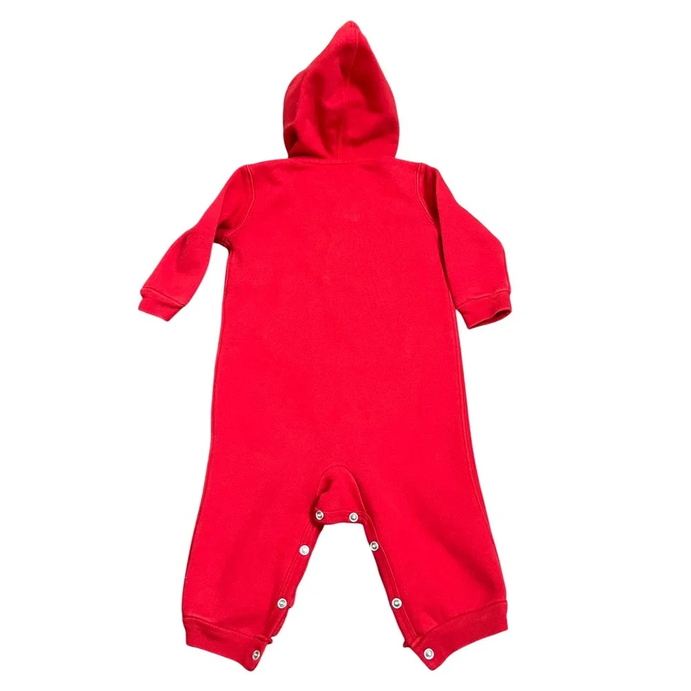 Ralph Lauren Baby Red Plaid Lined‎ Hoodie Romper Onesie 9M